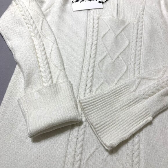 NWT Kathy Ireland Size M Women Cream Cable-Knit Sweater Dress Long Sleeves - Picture 9 of 11
